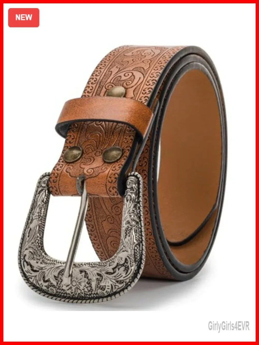 Women Western Cowboy Belt Carved PU Leather Turquoise Retro Waist